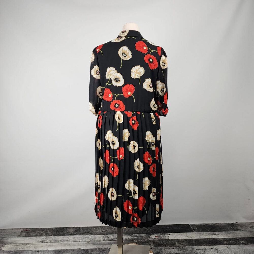 Black Floral Midi Dress with Red & Cream Poppies - Picture 8 of 10